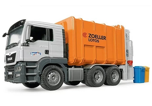 Orange Bruder Garbage Truck MAN TGS Rear Loading from Online Toys Australia