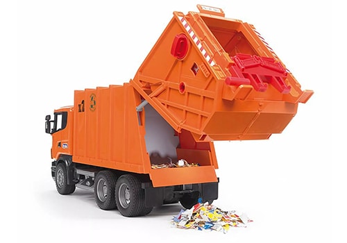 Orange Bruder Scania R Series Rear Loading Garbage Truck from Online Toys Australia