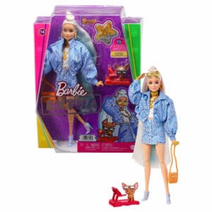 Barbie - Extra Doll in Blue paisley-print with Pet Chihuahua​​​​