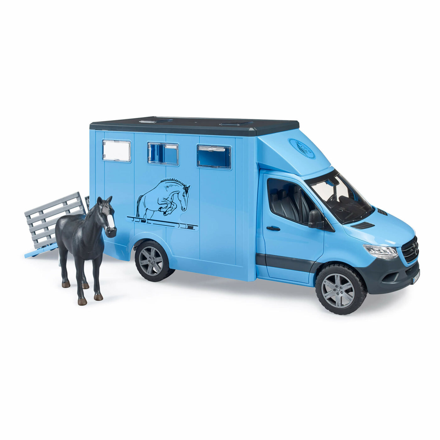 Bruder - MB Sprinter Animal Transporter Blue With Horse-1