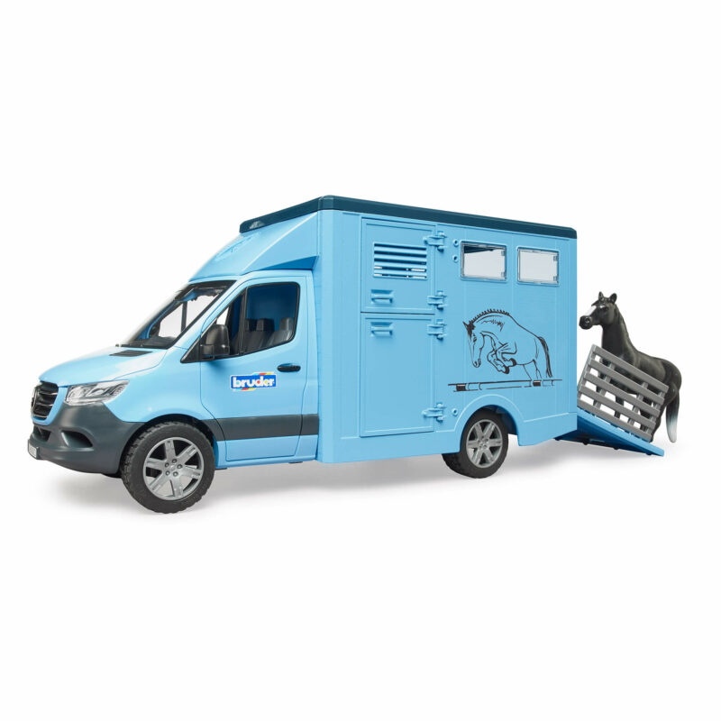 Bruder - MB Sprinter Animal Transporter Blue With Horse-2