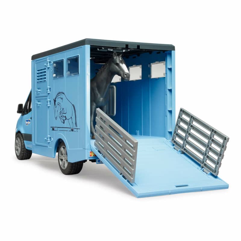Bruder - MB Sprinter Animal Transporter Blue With Horse-3