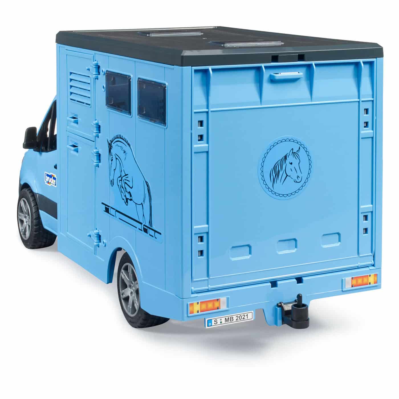 Bruder - MB Sprinter Animal Transporter Blue With Horse-7