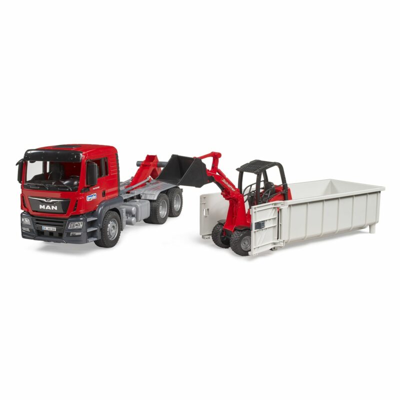 Bruder - MAN TGS truck with roll-off container and Schaffer yard loader-1