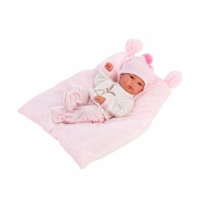 Llorens Bimba Cojin doll on pink blanket