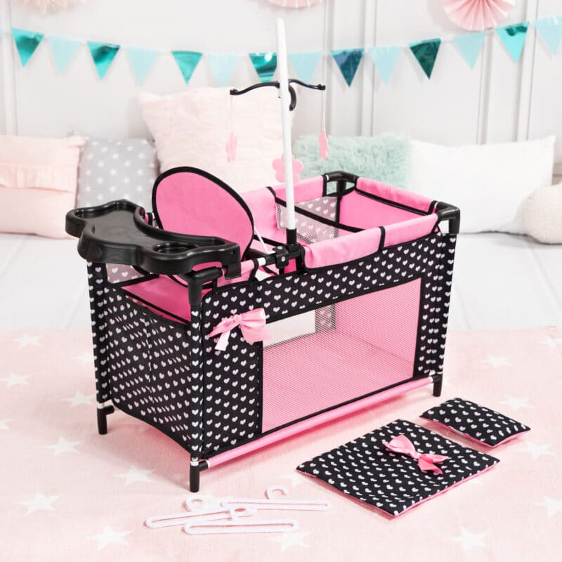 Bayer - Multi Bed Doll Cot & Integrated High Chair - Pink Bow1