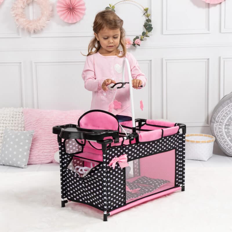 Bayer - Multi Bed Doll Cot & Integrated High Chair - Pink Bow2