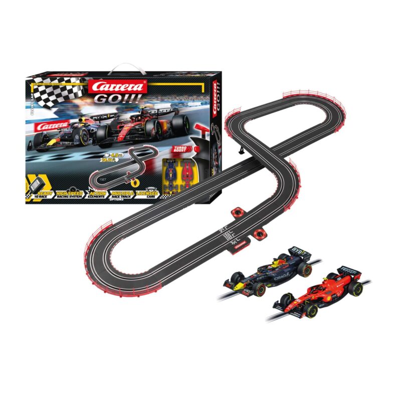 Carrera GO - 1:43 Flying Lap Slot Car Set – F1 Ferrari vs Red Bull-box & set