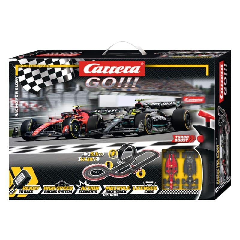 Carrera GO!!! Slot Car Set 1:43 Racing for Glory F-1 Ferrari & Mercedes AMG-box