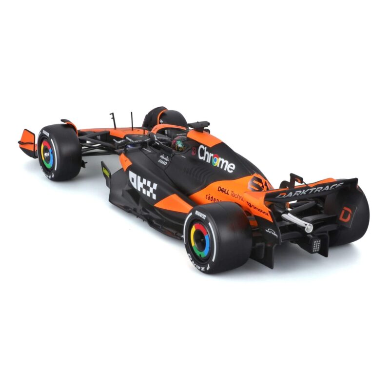 assembled Bburago -1:24 F1 McLaren #81 Piastri 2024 Model Kit from back side with angle