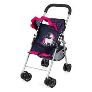 Bayer Buggy Stroller Nay with Pink Heart and Unicorn, featuring a colourful unicorn design on the seat fabric.
