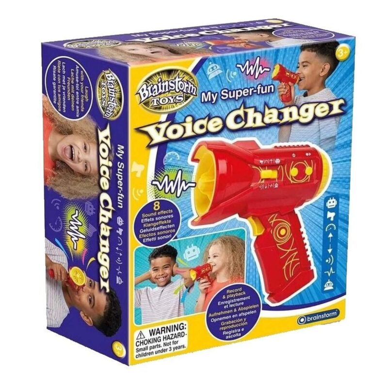 Retail packaging of Brainstorm Toys My Super-Fun Voice Changer.