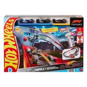 Hot Wheels Formula 1 Sprint Race Circuit box with McLaren, Alpine, and RB die-cast cars included.