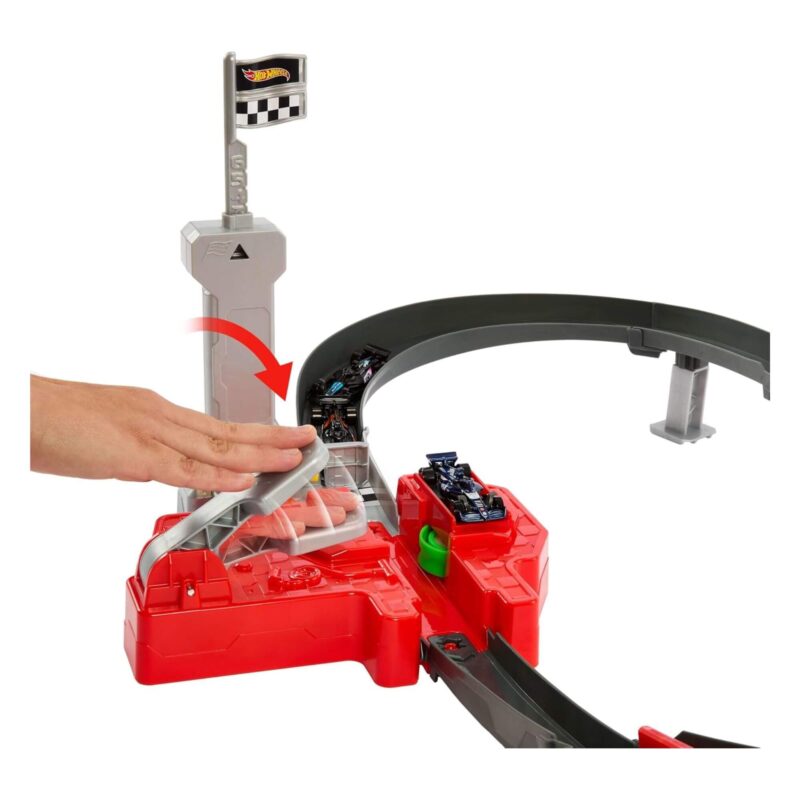 Pedal-activated Speed Snap system launching cars into high-speed racing.