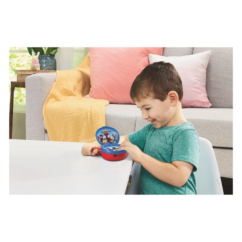 Child playing with VTech Spidey On-The-Go interactive learning toy