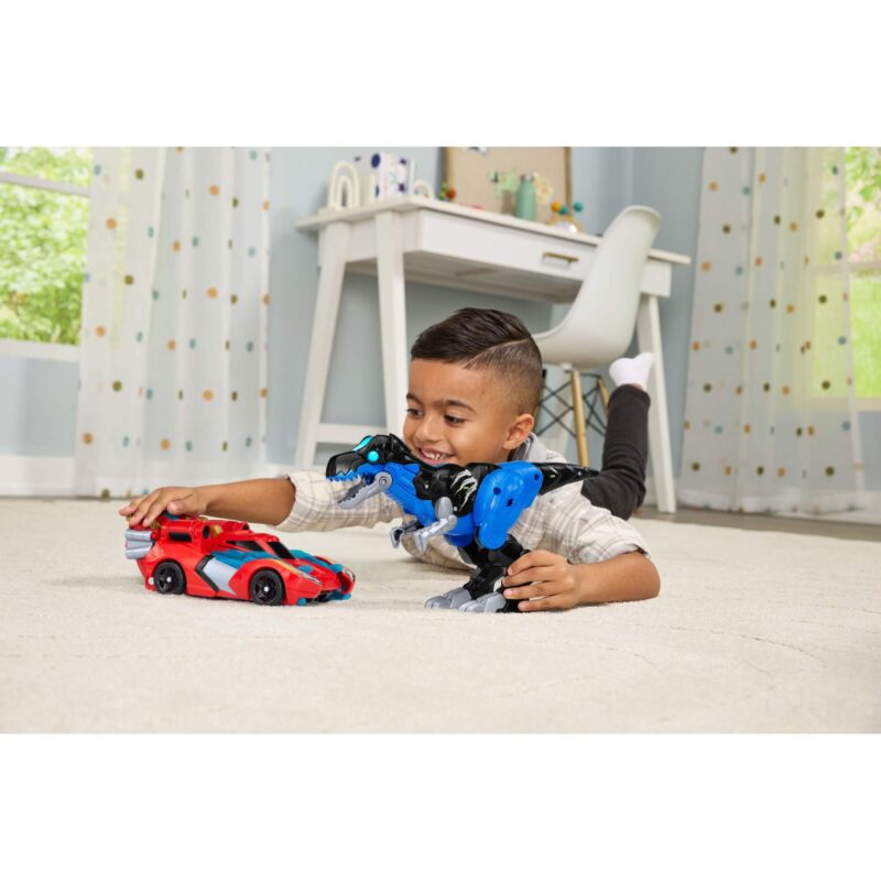 Child switching VTech Switch & Go Armour Up Dragon T-Rex between car and dinosaur mode