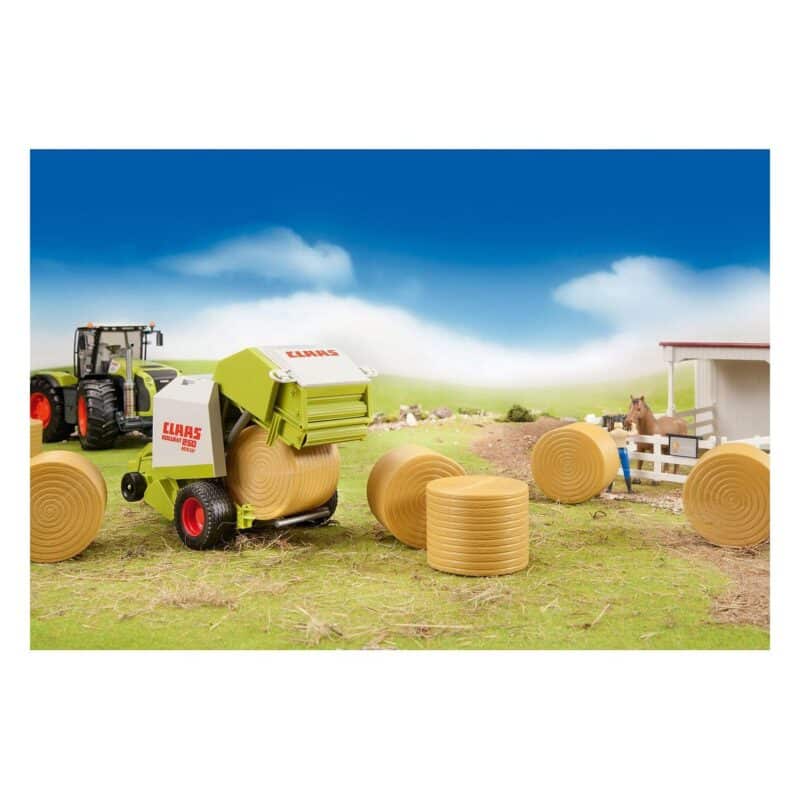 Bruder Claas Rollant 250 baler with 4 Round Hay Bales accessory – scale 1:16 farm toy