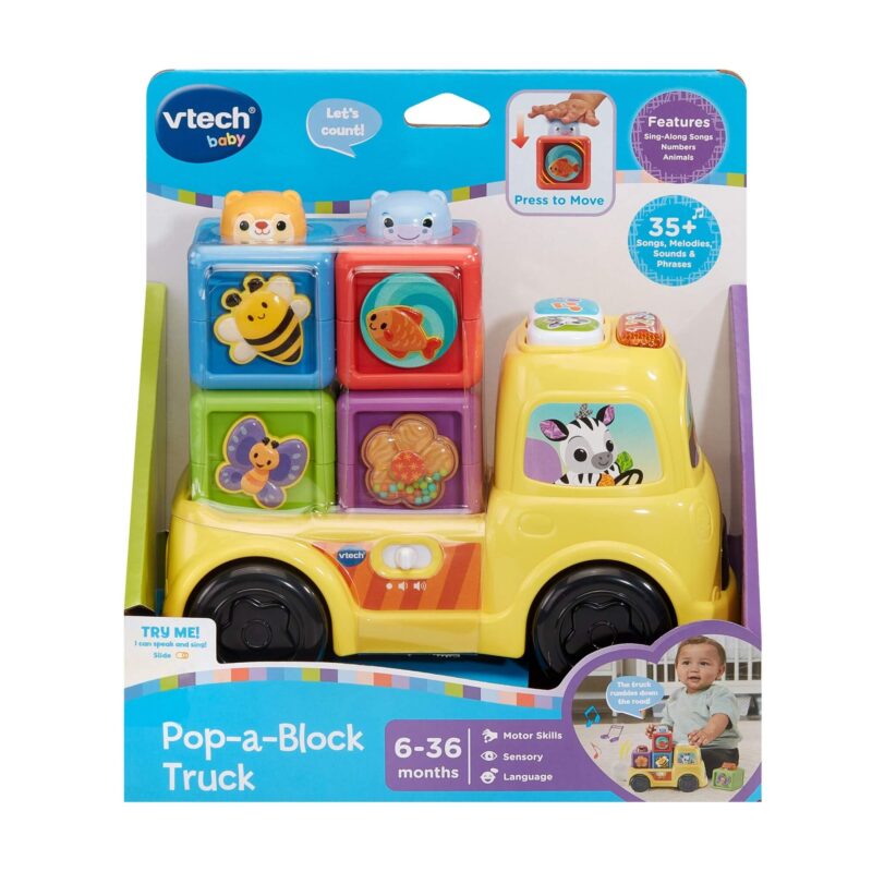 VTech Baby Pop-a-Block Truck toy in packaging