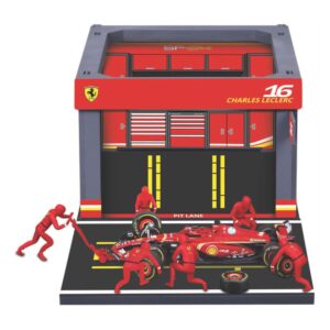 Bburago Ferrari Pit Pass Playset 1:43 SF-24 Charles Leclerc #16 front view
