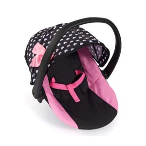 Bayer Design Doll Car Capsule in pink and black showing seat and harness