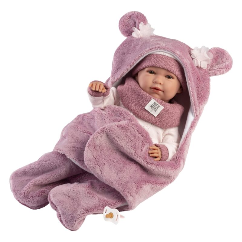 Llorens Mimi crying doll in plush sleeping bag