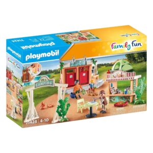 Playmobil Family Fun Camping Site 71424 box front showing building, figures, and accessories.