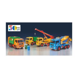 Bruder 50 Years MAN TGA construction truck bundle with crane, mixer, tipper and garbage truck, 1:16 scale
