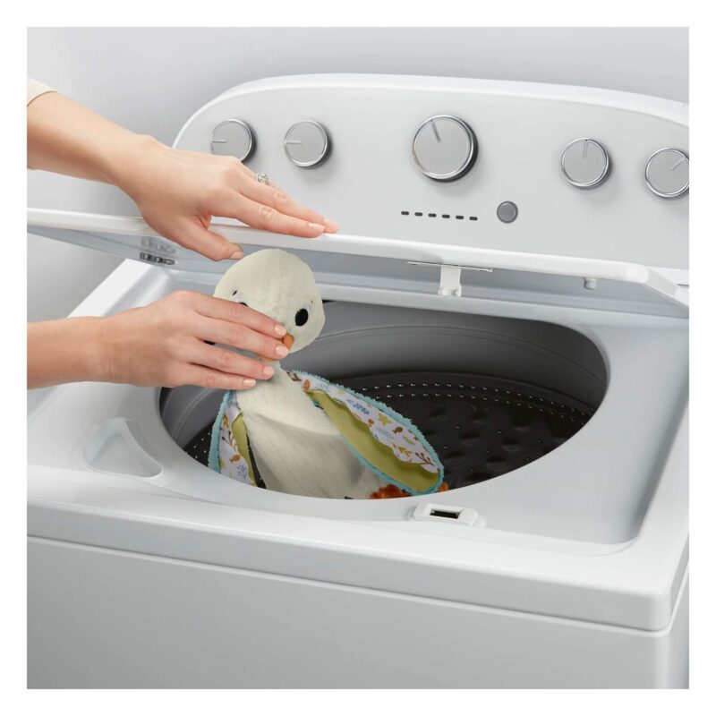 Snuggle Up Goose plush going into washing machine