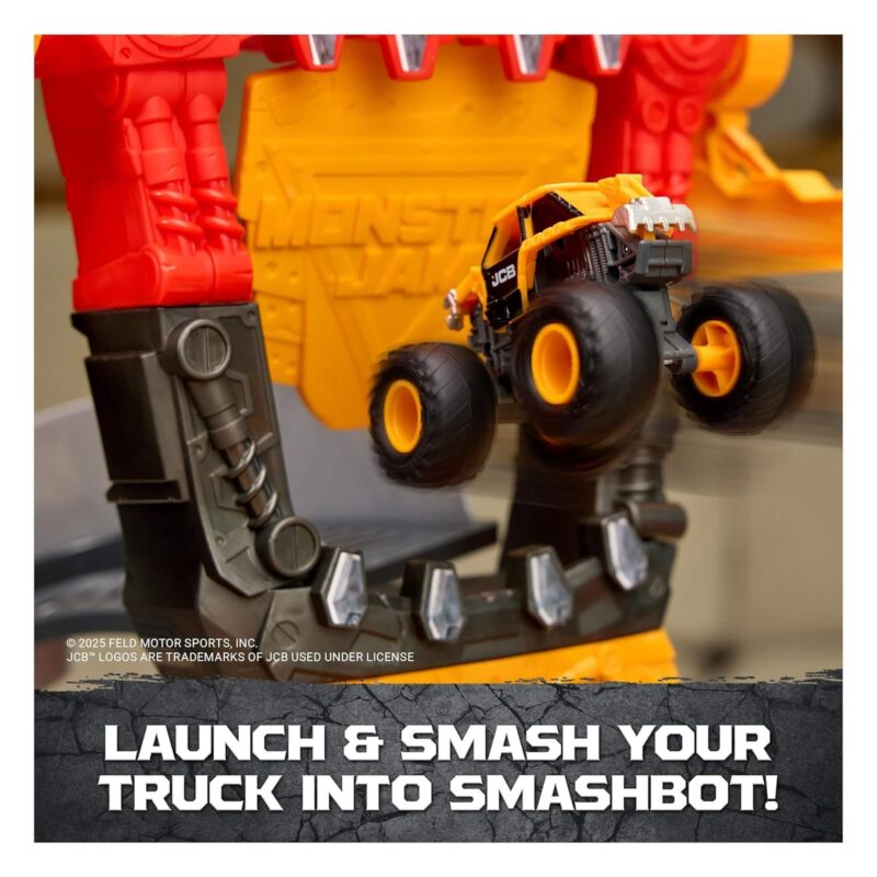 JCB Digatron truck launching into Monster Jam SmashBot