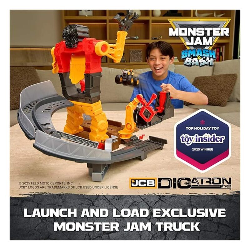 Child playing with full Monster Jam SmashBot arena set