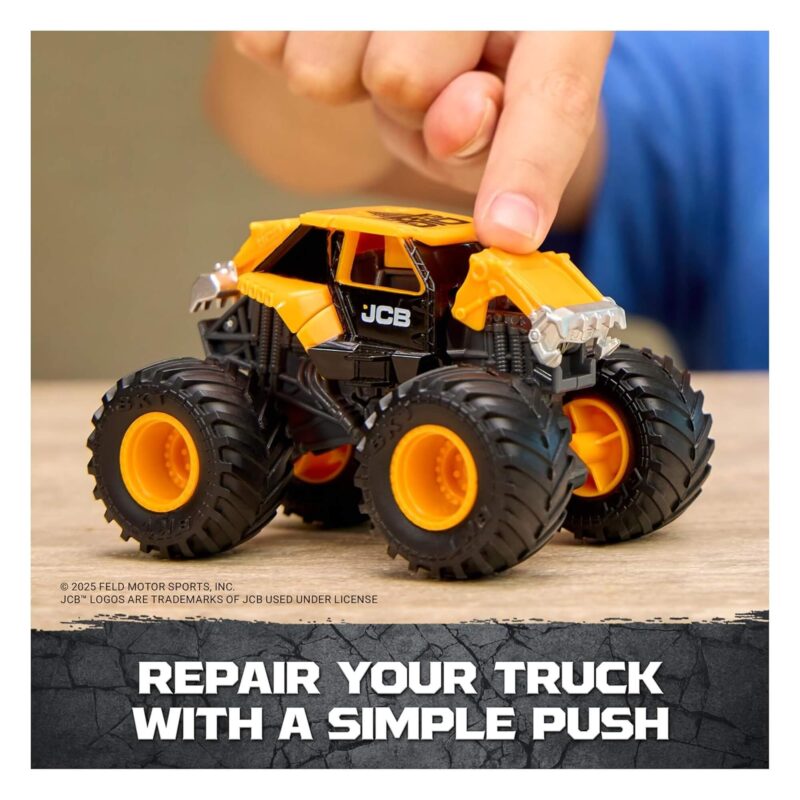 Girl launching truck towards Monster Jam SmashBot ramp