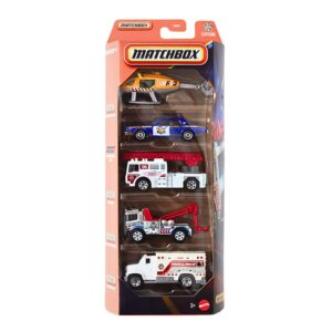 Matchbox rescue trucks 5 pack die-cast vehicles box front