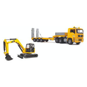 Bruder MAN TGA low loader and CAT mini excavator toy