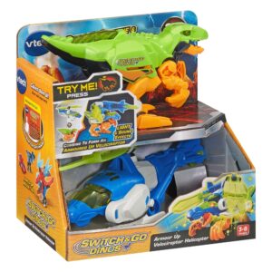 VTech Switch & Go Dinos armour up velociraptor helicopter box front view