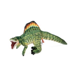 Realistic green Spinosaurus plush in three-quarter view