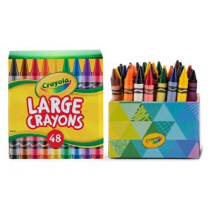48 large Crayola crayons displayed in reusable desk caddy