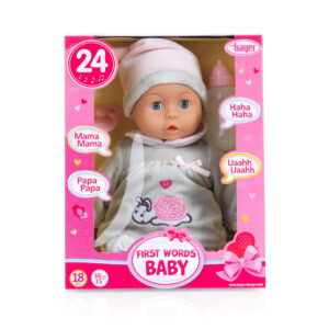 Bayer Design First Words Baby Doll Grey 38cm – 24 Sounds