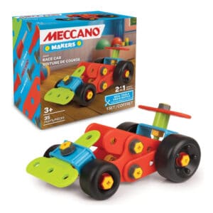Meccano Makers 2-in-1 Race Car 35-piece set with retail packaging