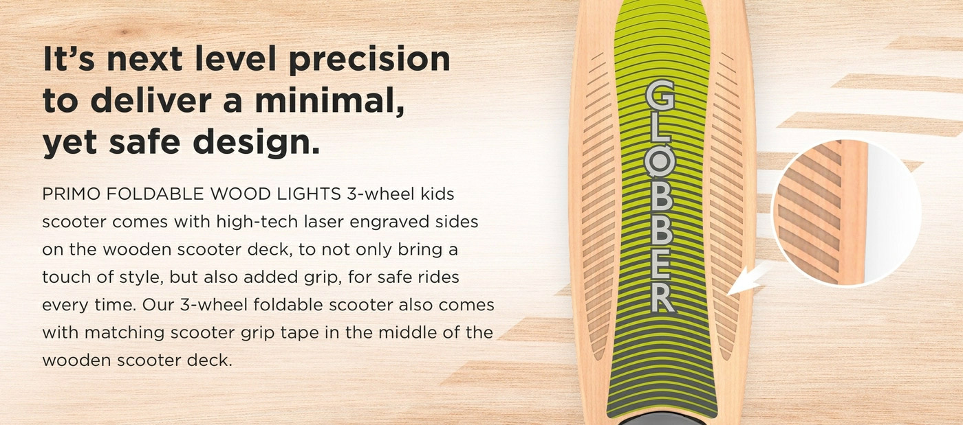 Globber PRIMO Foldable Scooter - Wood with Lights